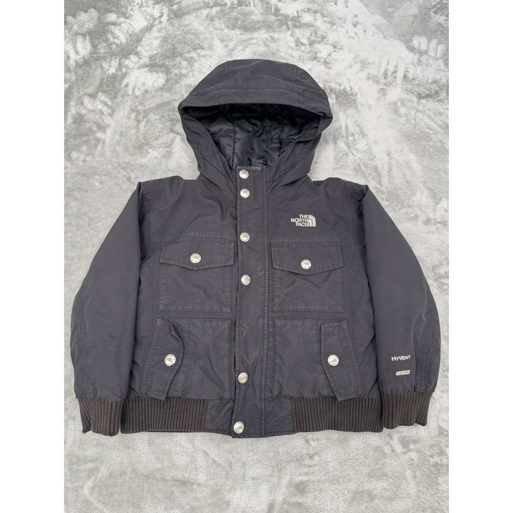 Vintage North Face Jacket Kids XS Black Puffer 550 Goose Down Hyvent Coat Youth